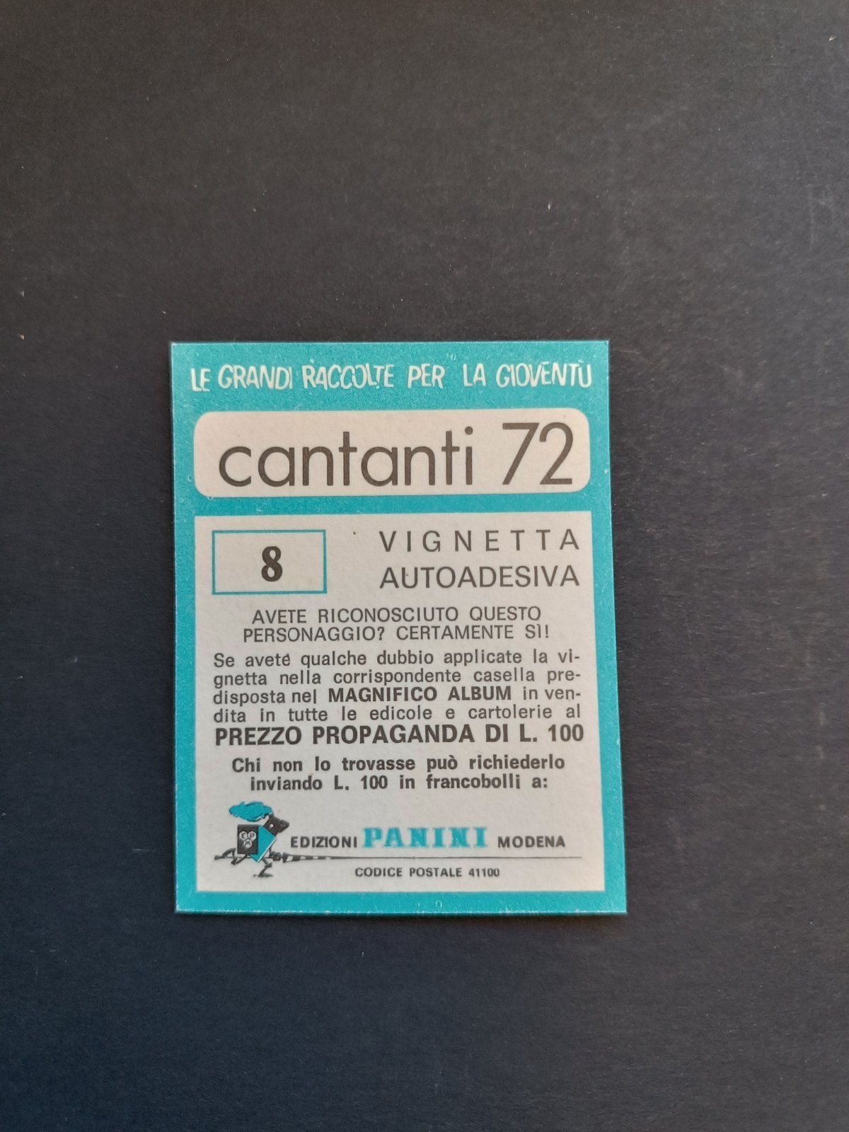 figurina ''Menù a Tendina'' cantanti 1972 panini Vignetta autoadesiva con velina - Foto 17 di 181