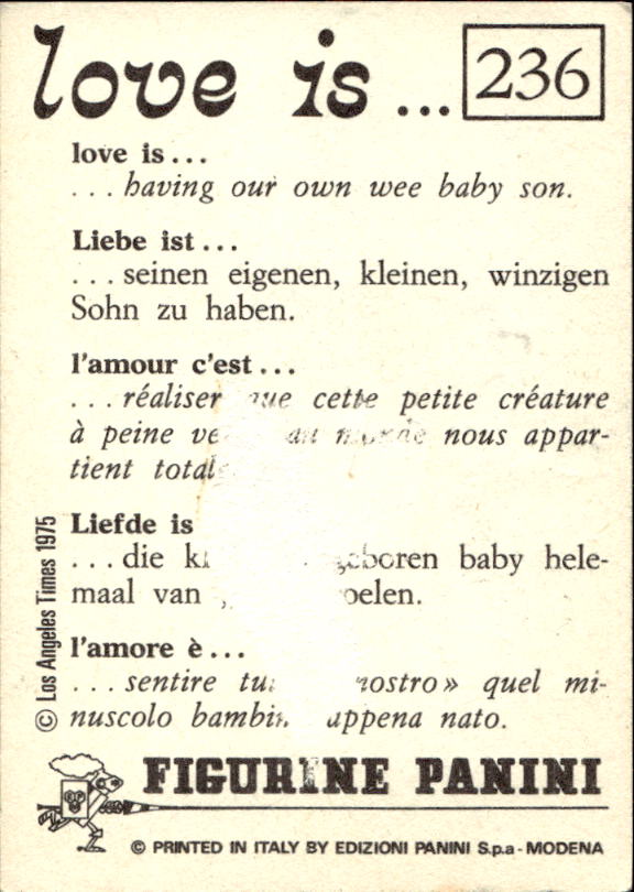 Panini Figur ''Vorhangmenü'' Love is l'amore is… 1975 - Bild 203 von 223