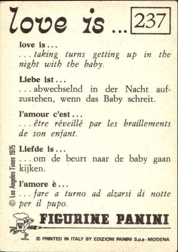 Panini Figur ''Vorhangmenü'' Love is l'amore is… 1975 - Bild 205 von 223