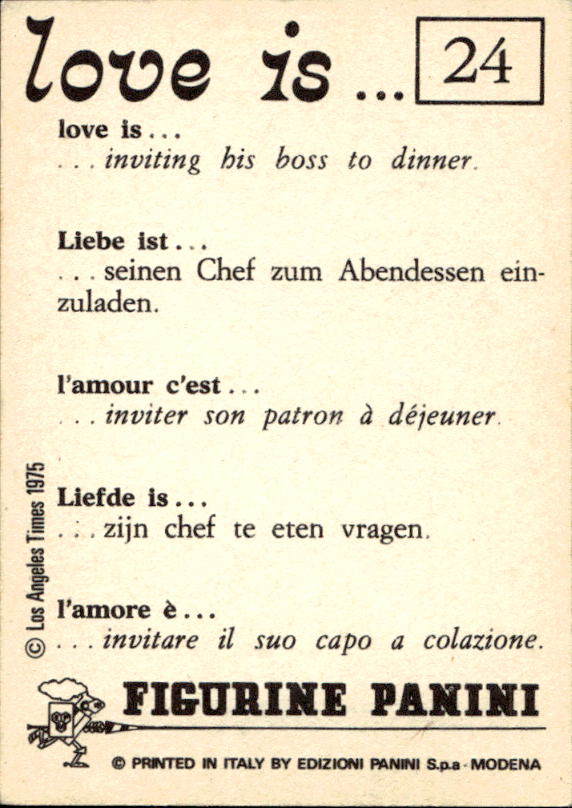 Panini Figur ''Vorhangmenü'' Love is l'amore is… 1975 - Bild 21 von 223