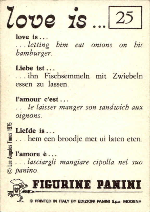 Panini Figur ''Vorhangmenü'' Love is l'amore is… 1975 - Bild 23 von 223