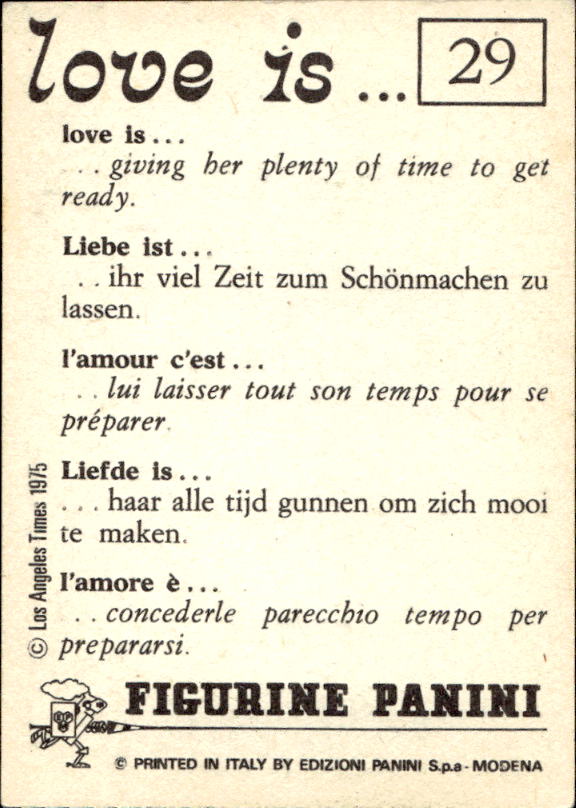 Panini Figur ''Vorhangmenü'' Love is l'amore is… 1975 - Bild 29 von 223