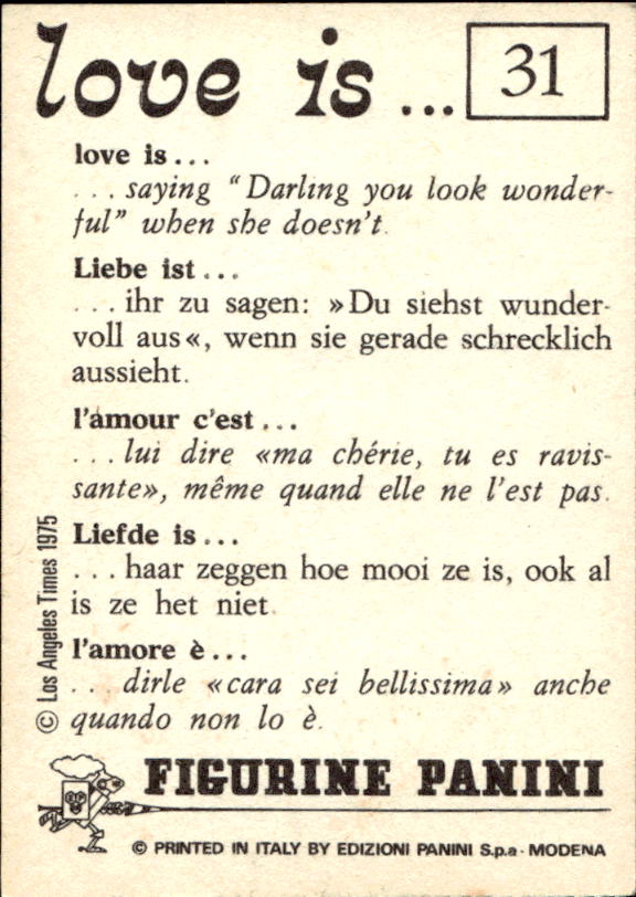 Panini Figur ''Vorhangmenü'' Love is l'amore is… 1975 - Bild 31 von 223