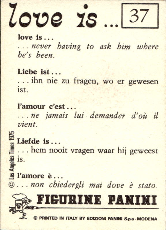Panini Figur ''Vorhangmenü'' Love is l'amore is… 1975 - Bild 35 von 223