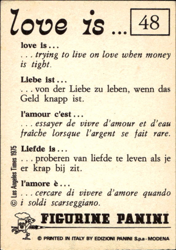 Panini Figur ''Vorhangmenü'' Love is l'amore is… 1975 - Bild 45 von 223