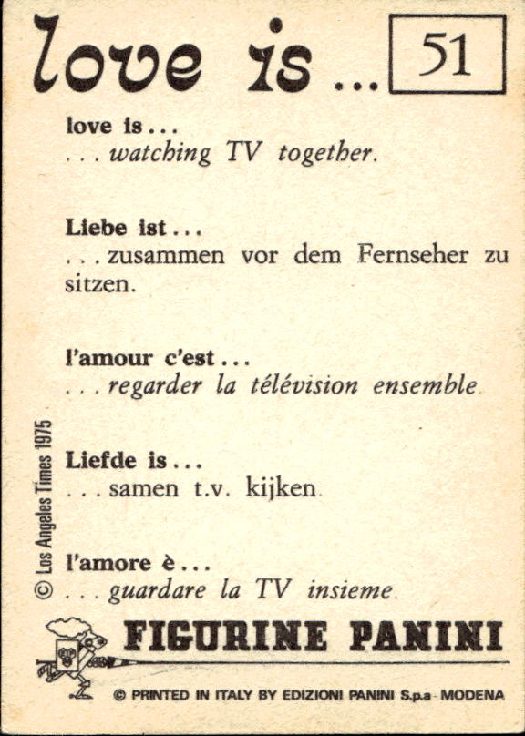 Panini Figur ''Vorhangmenü'' Love is l'amore is… 1975 - Bild 49 von 223