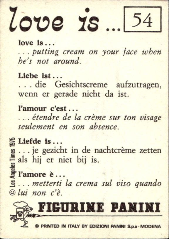 Panini Figur ''Vorhangmenü'' Love is l'amore is… 1975 - Bild 51 von 223