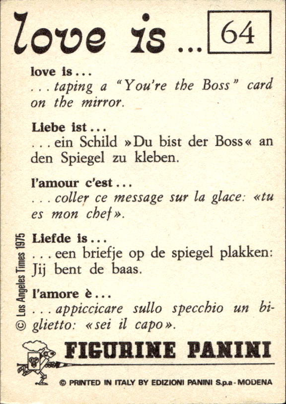 Panini Figur ''Vorhangmenü'' Love is l'amore is… 1975 - Bild 53 von 223