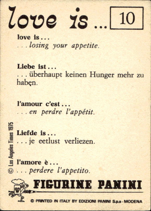 Panini Figur ''Vorhangmenü'' Love is l'amore is… 1975 - Bild 5 von 223