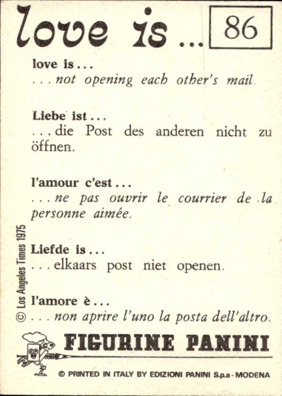 Panini Figur ''Vorhangmenü'' Love is l'amore is… 1975 - Bild 63 von 223