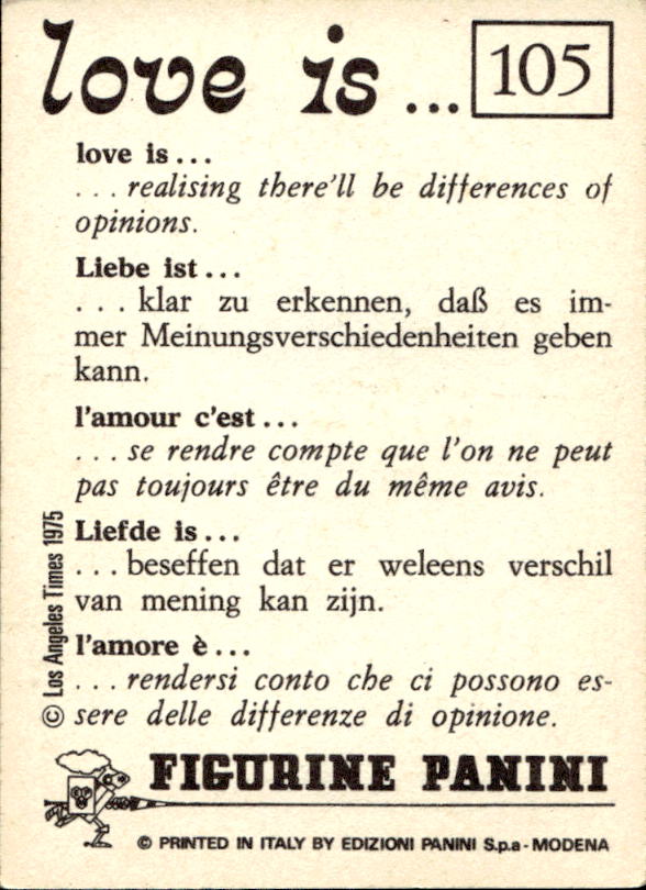 Panini Figur ''Vorhangmenü'' Love is l'amore is… 1975 - Bild 73 von 223