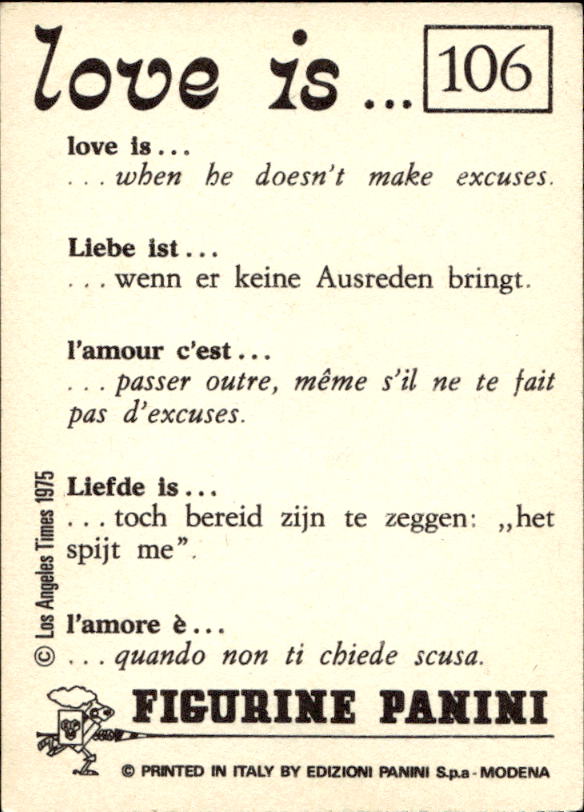 Panini Figur ''Vorhangmenü'' Love is l'amore is… 1975 - Bild 75 von 223