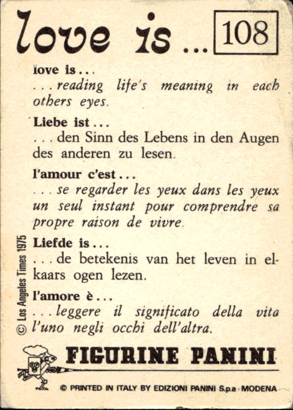 Panini Figur ''Vorhangmenü'' Love is l'amore is… 1975 - Bild 77 von 223