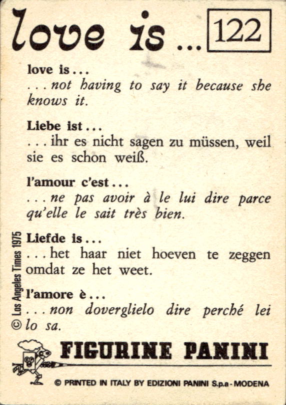 Panini Figur ''Vorhangmenü'' Love is l'amore is… 1975 - Bild 95 von 223