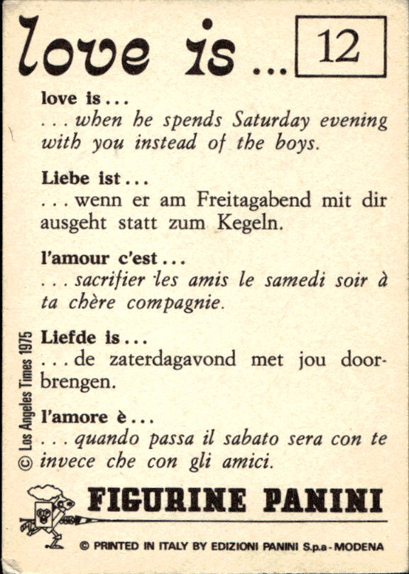 Panini Figur ''Vorhangmenü'' Love is l'amore is… 1975 - Bild 9 von 223