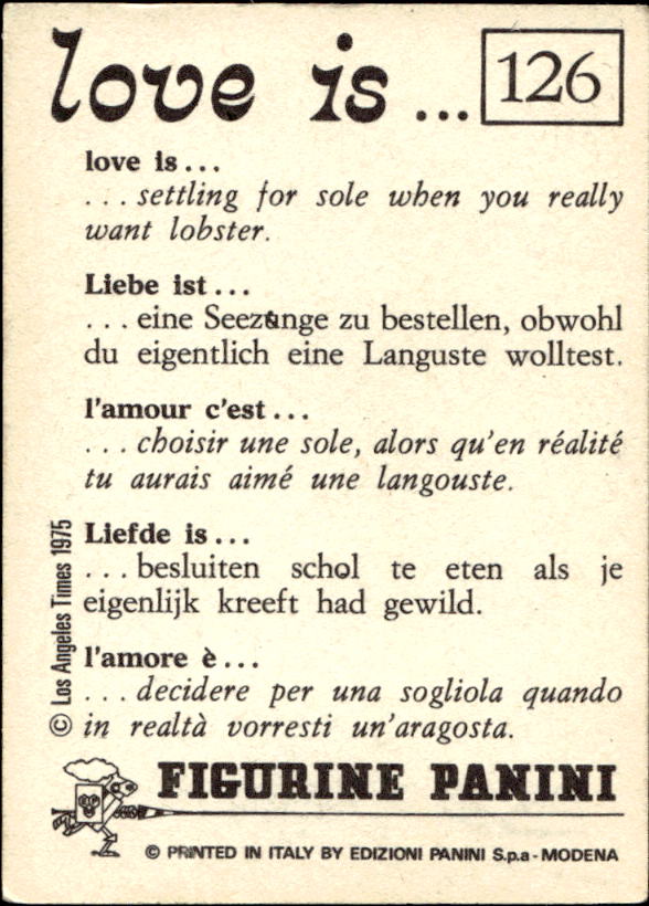 Panini Figur ''Vorhangmenü'' Love is l'amore is… 1975 - Bild 101 von 223