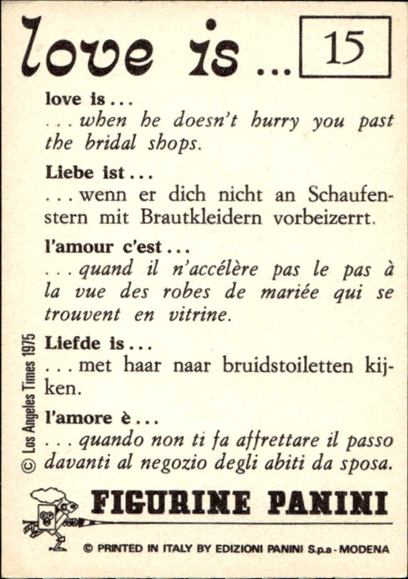 Panini Figur ''Vorhangmenü'' Love is l'amore is… 1975 - Bild 11 von 223