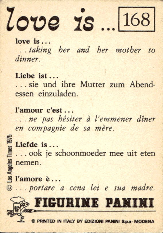 Panini Figur ''Vorhangmenü'' Love is l'amore is… 1975 - Bild 127 von 223