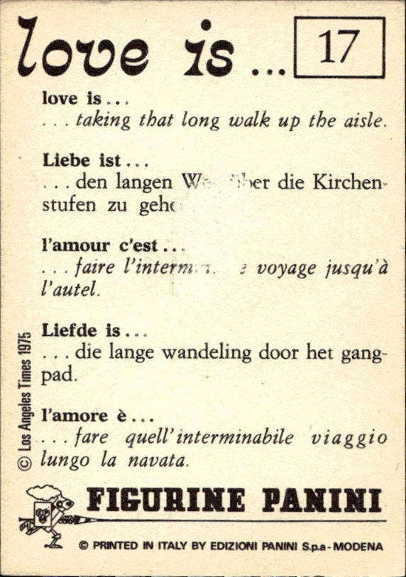 Panini Figur ''Vorhangmenü'' Love is l'amore is… 1975 - Bild 13 von 223