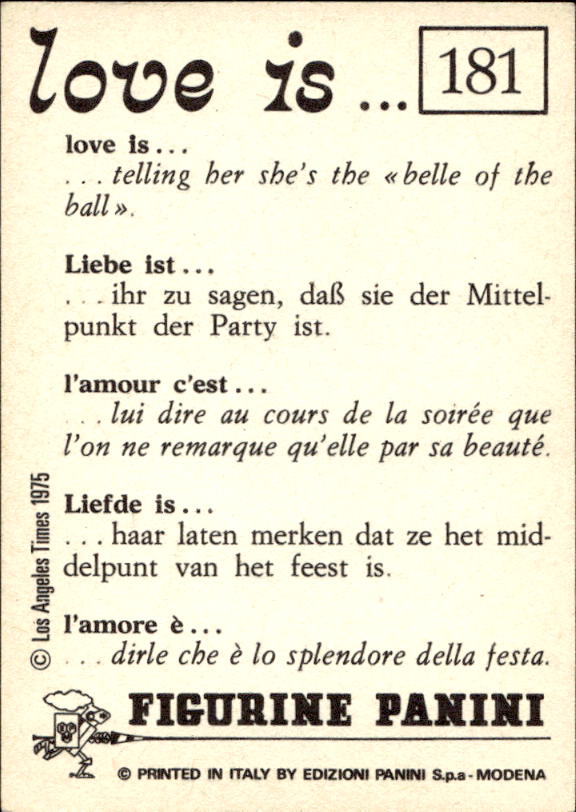 Panini Figur ''Vorhangmenü'' Love is l'amore is… 1975 - Bild 143 von 223