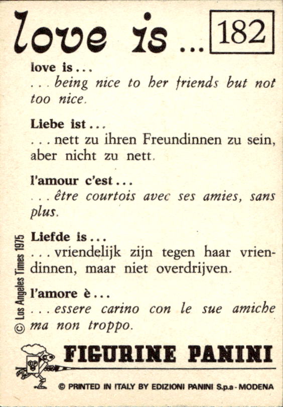 Panini Figur ''Vorhangmenü'' Love is l'amore is… 1975 - Bild 145 von 223