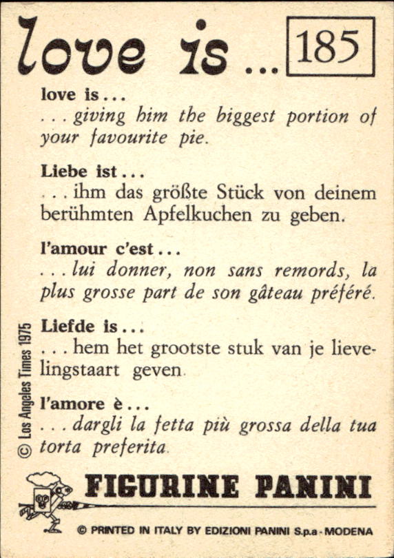 Panini Figur ''Vorhangmenü'' Love is l'amore is… 1975 - Bild 147 von 223