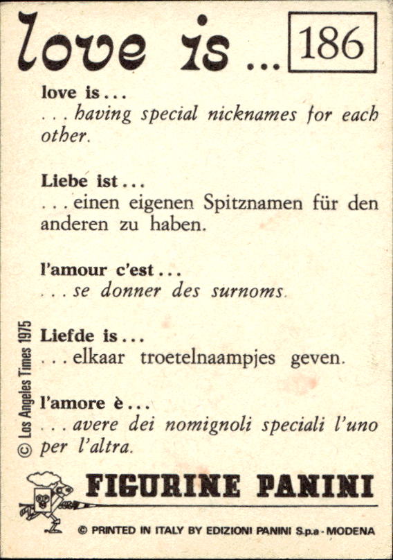 Panini Figur ''Vorhangmenü'' Love is l'amore is… 1975 - Bild 149 von 223