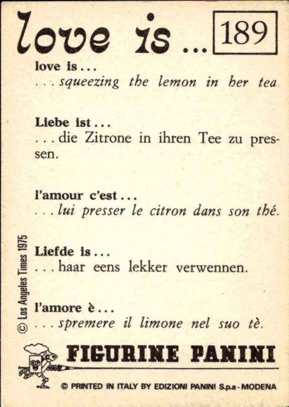 Panini Figur ''Vorhangmenü'' Love is l'amore is… 1975 - Bild 151 von 223