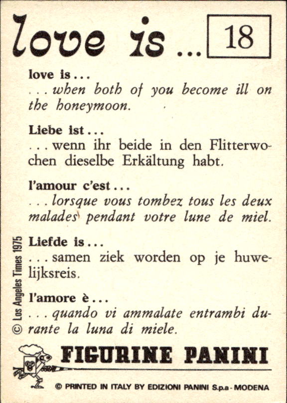 Panini Figur ''Vorhangmenü'' Love is l'amore is… 1975 - Bild 15 von 223