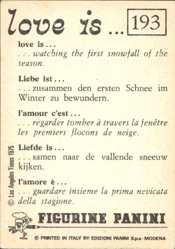 Panini Figur ''Vorhangmenü'' Love is l'amore is… 1975 - Bild 157 von 223