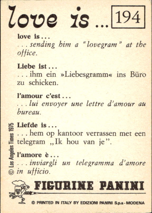 Panini Figur ''Vorhangmenü'' Love is l'amore is… 1975 - Bild 159 von 223