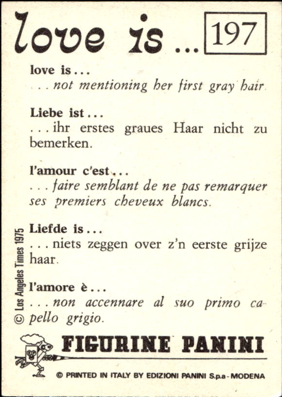 Panini Figur ''Vorhangmenü'' Love is l'amore is… 1975 - Bild 165 von 223