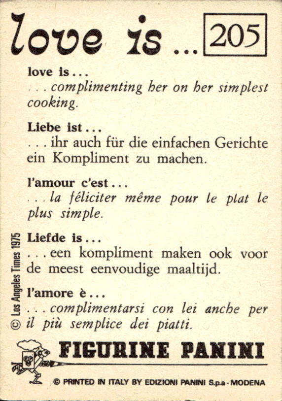 Panini Figur ''Vorhangmenü'' Love is l'amore is… 1975 - Bild 173 von 223