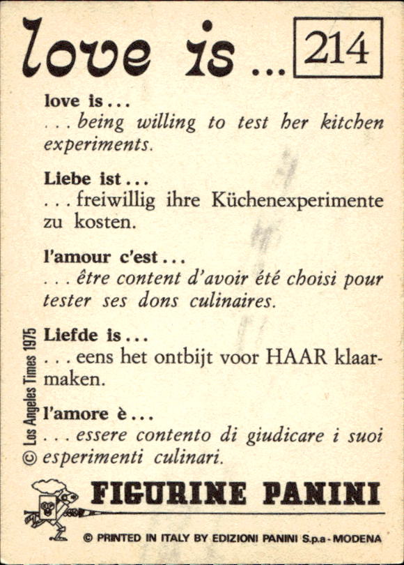 Panini Figur ''Vorhangmenü'' Love is l'amore is… 1975 - Bild 179 von 223