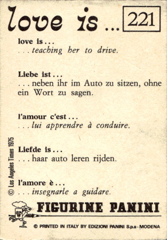 Panini Figur ''Vorhangmenü'' Love is l'amore is… 1975 - Bild 181 von 223