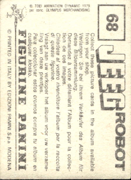 figurina ''Menù a Tendina'' Jeeg Robot 1979 Panini - Foto 93 di 361