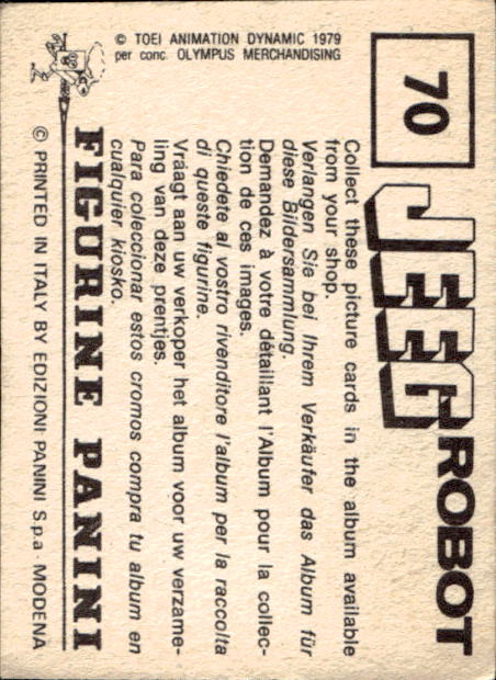 figurina ''Menù a Tendina'' Jeeg Robot 1979 Panini - Foto 97 di 361