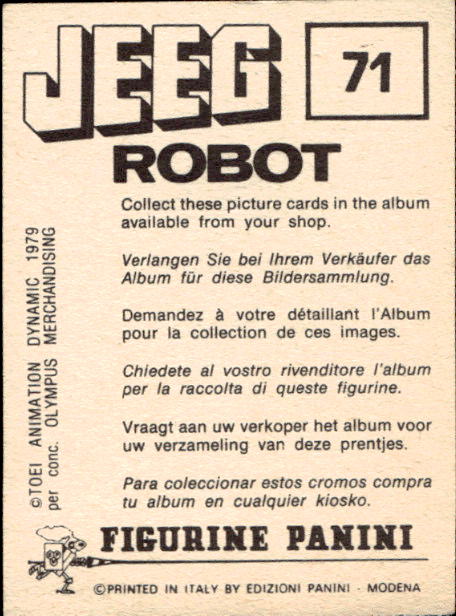 figurina ''Menù a Tendina'' Jeeg Robot 1979 Panini - Foto 99 di 361
