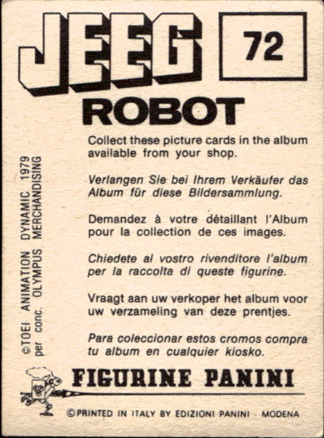 figurina ''Menù a Tendina'' Jeeg Robot 1979 Panini - Foto 101 di 361