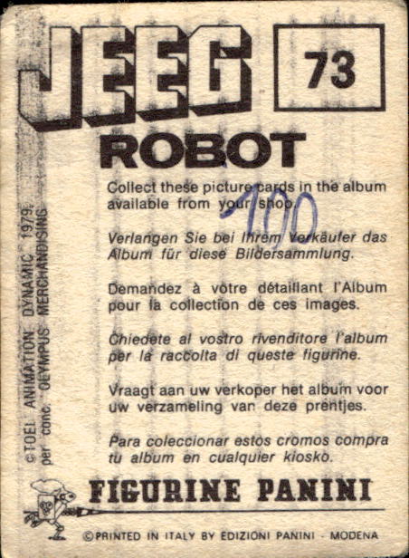 figurina ''Menù a Tendina'' Jeeg Robot 1979 Panini - Foto 103 di 361