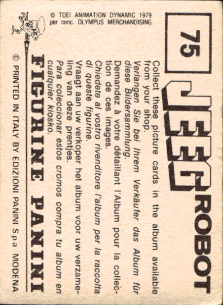 figurina ''Menù a Tendina'' Jeeg Robot 1979 Panini - Foto 105 di 361