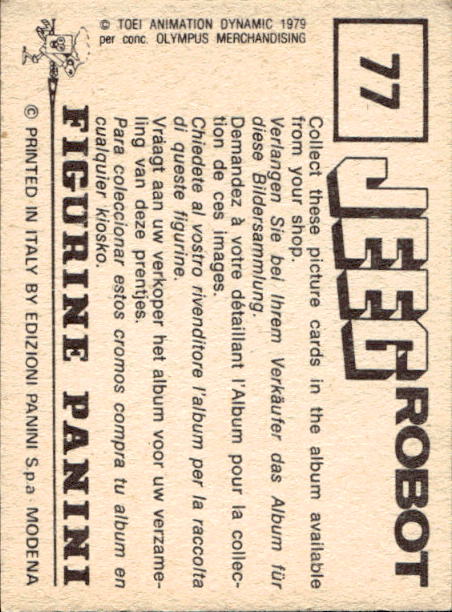 figurina ''Menù a Tendina'' Jeeg Robot 1979 Panini - Foto 109 di 361