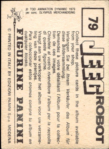 figurina ''Menù a Tendina'' Jeeg Robot 1979 Panini - Foto 111 di 361