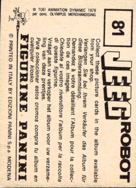 figurina ''Menù a Tendina'' Jeeg Robot 1979 Panini - Foto 115 di 361
