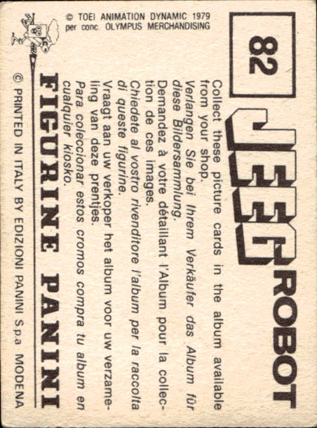 figurina ''Menù a Tendina'' Jeeg Robot 1979 Panini - Foto 117 di 361