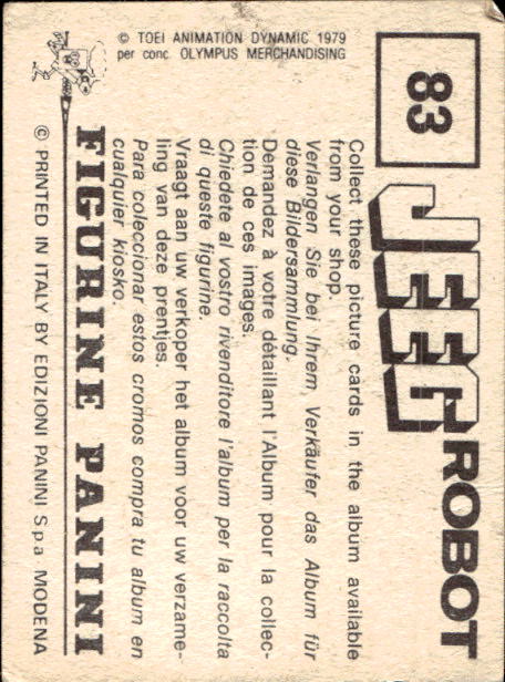figurina ''Menù a Tendina'' Jeeg Robot 1979 Panini - Foto 119 di 361