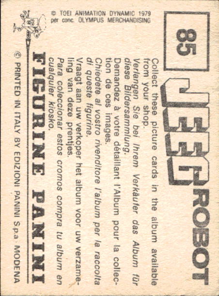 figurina ''Menù a Tendina'' Jeeg Robot 1979 Panini - Foto 121 di 361
