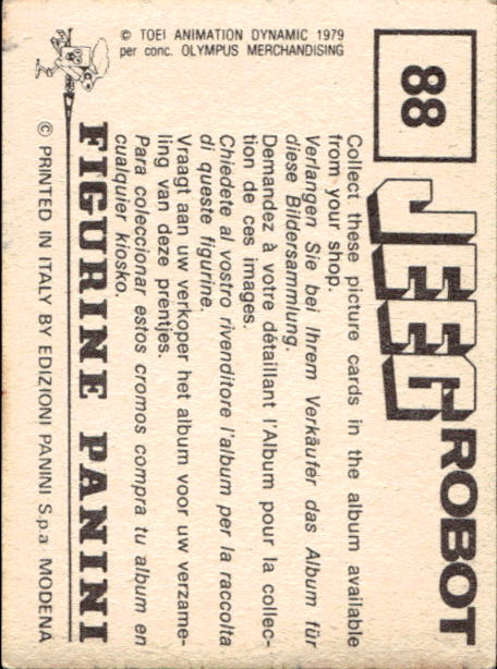 figurina ''Menù a Tendina'' Jeeg Robot 1979 Panini - Foto 125 di 361