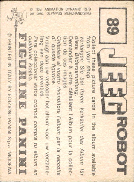 figurina ''Menù a Tendina'' Jeeg Robot 1979 Panini - Foto 127 di 361