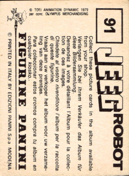 figurina ''Menù a Tendina'' Jeeg Robot 1979 Panini - Foto 131 di 361